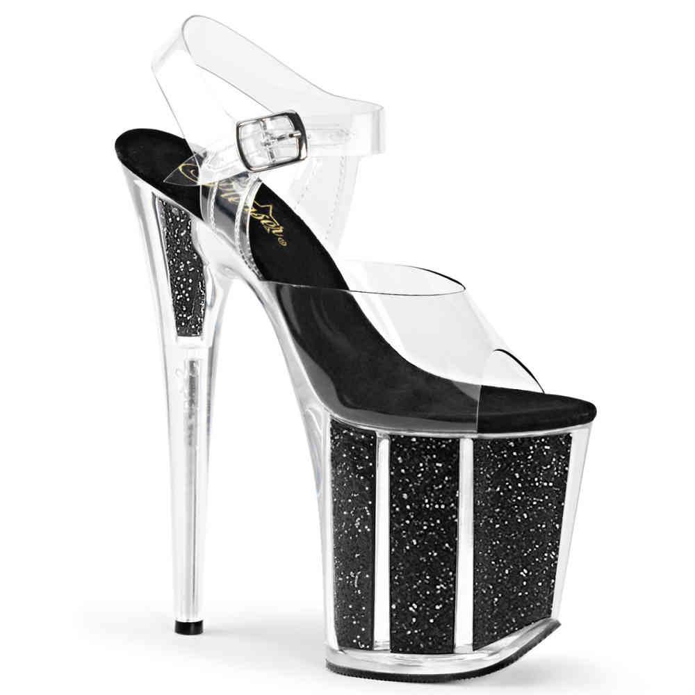 Pleaser - FLAMINGO808G Sandale à bride à la cheville, Pole dance chaussures - Chaussures de pole dance - Noir/Transparent Product image